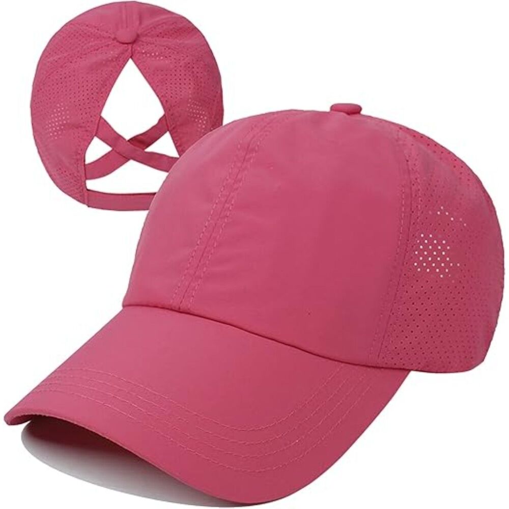 Women's Rose Red Crises Cross Ponytail Adjustable High Messy Bun Baseball Cap